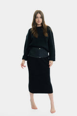 Black Denim Knit Skirt