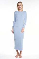 Blue Ribbed V-Neck Tee