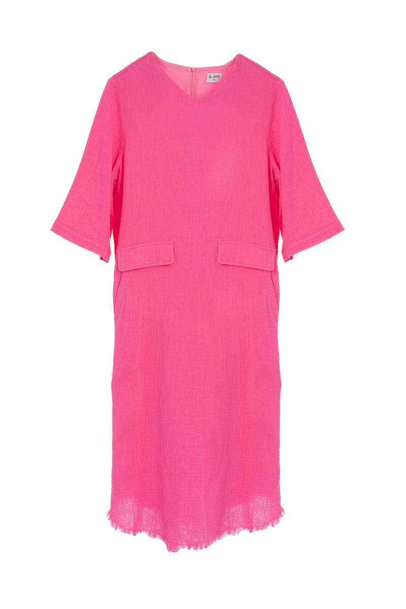 Hot Pink Gauze Pocket Dress