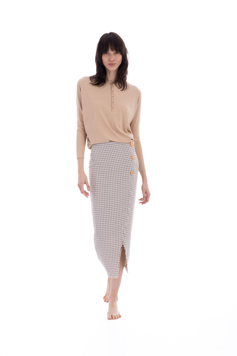 Light Blue Checkered Faux Wrap Skirt